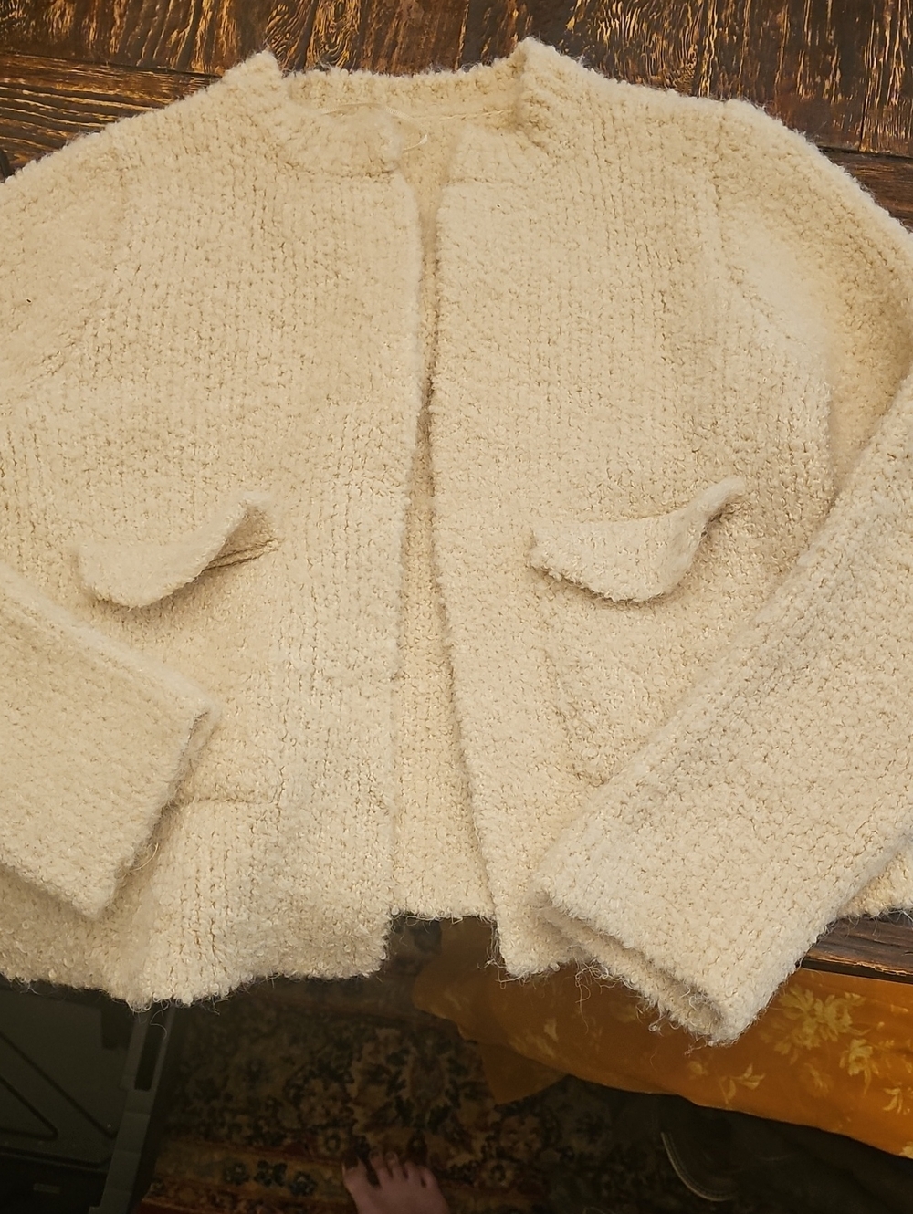 Zara Women's Cream Bouclé Jacket - Sweatet Size Small